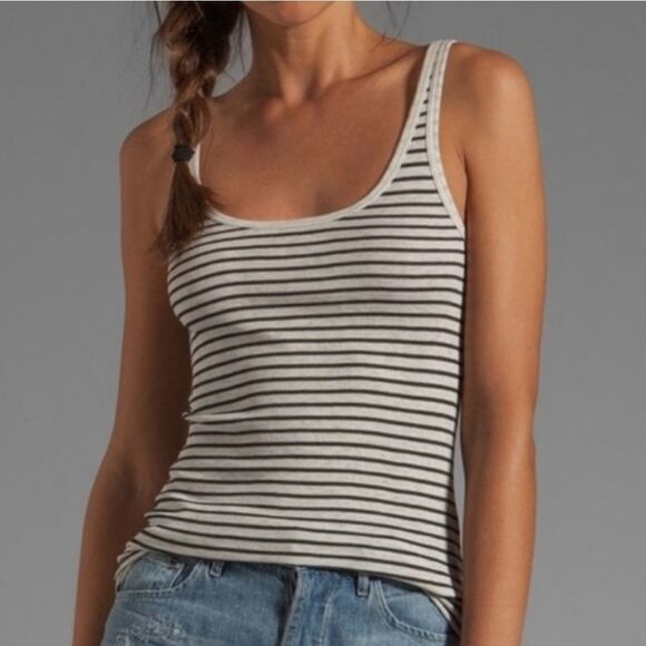 Vince Tops - Vince Striped Ribbed Heathered Tank Top
